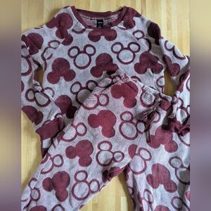 Disney Mickey Mouse Fleece Jogger Lounge Set Size Large Cozy Soft Silhouette